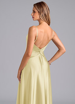 Azazie Elita Bridesmaid Dresses Lemon Sorbet A-Line Pleated Stretch Satin Dress image2