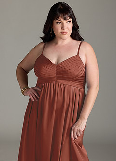 Azazie Alia Bridesmaid Dresses Auburn A-Line Pleated Stretch Satin Dress image21