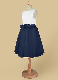 Azazie Loulou Flower Girl Dresses Diamond White Dark Navy A-Line Sleeveless Tulle Dress image6