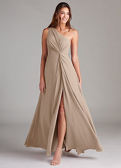 Azazie Brooke Bridesmaid Dresses Taupe A-Line One Shoulder Chiffon Dress image9
