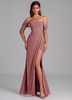 Azazie Johana Jurken voor bruidsmeisjes Converteerbaar Jurk van Chiffon met Zeemeermin Off the Shoulder Woestijnroos image4