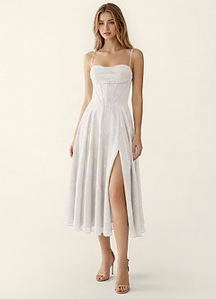 Verena Weißer Alabaster Jacquard Midi A-Linien-Abschlusskleid image3