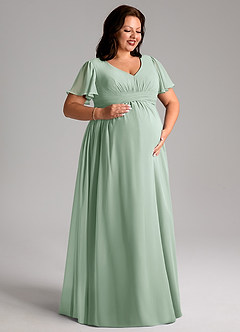 Azazie Verna Abiti da damigella d'onore premaman Abito A-Line Increspato con Scollo a V Chiffon Floor-Length image10
