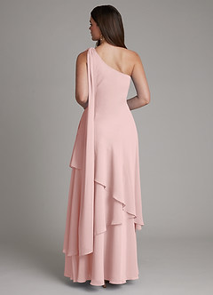 Azazie Monique Bridesmaid Dresses Powder Pink A-Line One Shoulder Chiffon Dress image2