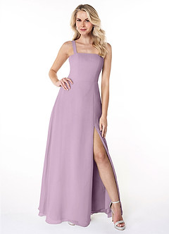 Azazie Jay Bridesmaid Dresses Wisteria A-Line Square Neckline Side Slit Chiffon Dress image1