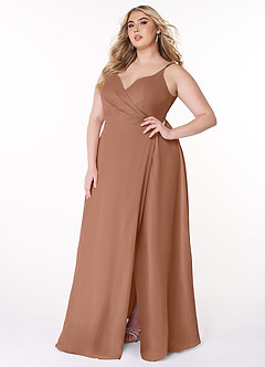 Azazie Lennon Abiti da Damigella Abito A-Line in Chiffon Pizzo Bronzo image10
