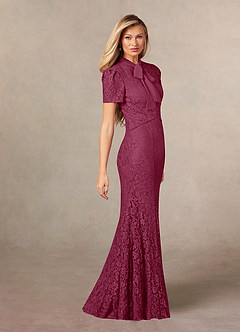 Azazie Carleannia Mother of the Bride Dresses Mulberry Mermaid Lace Chiffon Dress image3