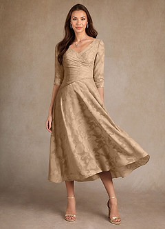 Azazie Durant vestidos de madre de la novia Vestido de Champán de Devorado Floral de Corte en A con Plisado image2