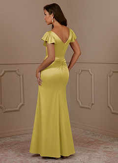 Azazie Roya Mère de la mariée Robes Robe Sirène en Satin extensible Col en V Plissé Canari image3