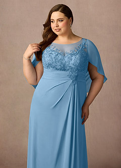 Azazie Hera vestidos de madre de la novia Vestido de Azul Acero de Gasa de Corte En A con Capa de encaje image11