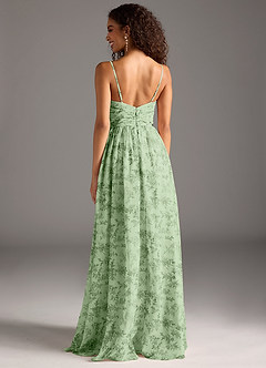 Azazie Alia Bridesmaid Dresses Green Fern Floral A-Line Pleated Chiffon Dress image2