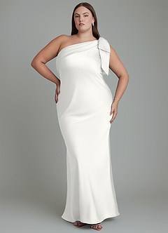 Azazie Yuanna Bridesmaid Dresses White Mermaid One Shoulder Stretch Satin Dress image8