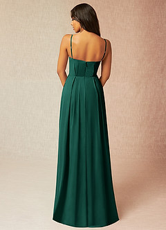 Azazie Kyedae Bridesmaid Dresses Emerald A-Line V-Neck Pleated Chiffon Dress image2