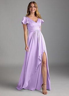 Azazie Omari Bridesmaid Dresses Lilac A-Line Stretch Satin Dress image1