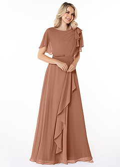 Azazie Aaliyah vestidos de dama de honor modestos Vestido de Corte En A Plisado Scoop Hasta el suelo Gasa image3