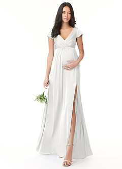 Azazie Allessia Maternity Bridesmaid Dresses A-Line Pleated Stretch Satin Floor-Length Dress image1