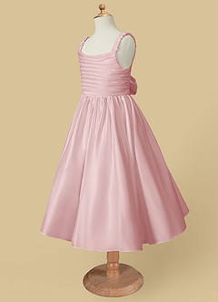 Azazie Cutie Pie Flower Girl Dresses Powder Pink A-Line Pleated Matte Satin Dress image6
