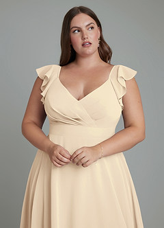 Azazie Leilani Bridesmaid Dresses Champagne A-Line Pleated Chiffon Dress image6
