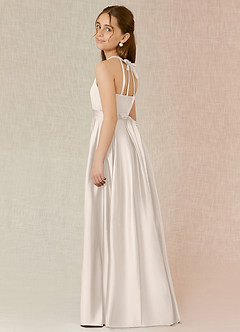 Azazie Arianthe Junior White Alabaster A-Line with Pockets Stretch Satin Dress image3