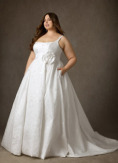 Azazie Ruby Wedding Dresses Diamond White Ball-Gown with Pockets Floral Jacquard Dress image15