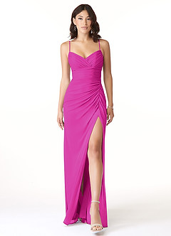 Azazie Reneya Bridesmaid Dresses Fuchsia Mermaid Bow Mesh Dress image1