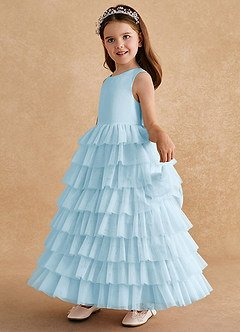 Azazie Twinkle Toes vestidos de niña de las flores Vestido de Azul Cielo de Tul de Corte En A con Lazo image4