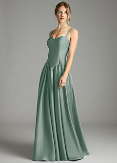 Azazie Evadina Vestidos de damas de honor Vestido de Salvia Plateada de Satén Elástico de Corte en A con Corsé image3