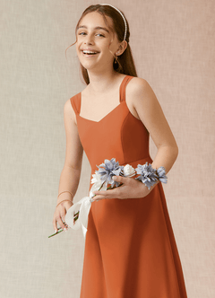 Azazie Denice Junior Cinnamon A-Line Chiffon Dress image6