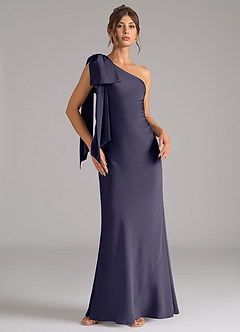 Azazie Capri Jurken voor bruidsmeisjes Jurk van Stretch Satijn met Zeemeermin One-Shoulder Stormachtig image1