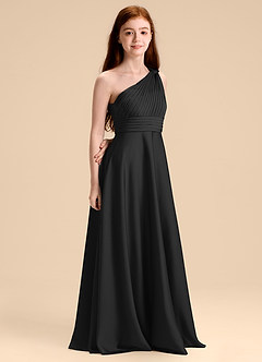 Azazie Charlize Junior Robe Trapèze en Satin extensible Plissée Noir image3