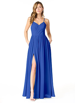Azazie Cora Vestidos de damas de honor Vestido de Azul Real de Gasa de Corte en A con Plisado image1