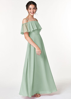 Azazie Maggie Junior Agave A-Line Off the Shoulder Chiffon Dress image4