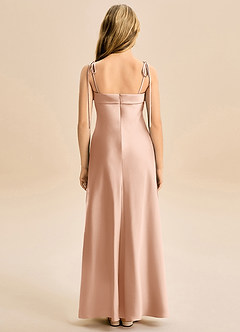 Azazie Willa Junior Vestido de Oro Rosa de Satén Elástico de Corte en A con Lazo image6