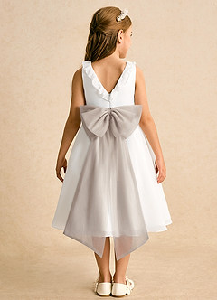 Azazie Dani Blumenmädchenkleider A-Linie Schleifen Chiffon Kleid Elfenbein Frost image7