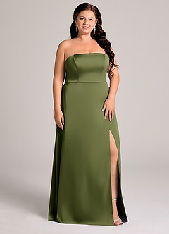 Azazie Wren Bridesmaid Dresses Olive A-Line Strapless Stretch Satin Convertible Dress image9