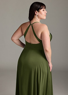 Azazie Davis Robes de demoiselle d'honneur Robe Trapèze en Satin extensible Plissée Olive image12