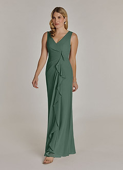 Azazie Manuella Mother of the Bride Dresses Sea Moss A-Line V-Neck Pleated Chiffon Dress image5