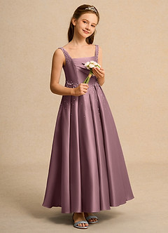 Azazie Mochi Girls Formal Jurken voor bloemenmeisjes Baljurk Jurk van Mat Satijn Geplooide Vintage Mauve image4