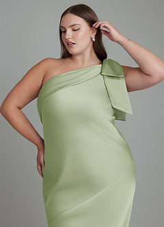 Azazie Yuanna Vestidos de damas de honor Vestido Salvia Polvorienta de Satén Elástico de Corte Sirena con Un hombro image10