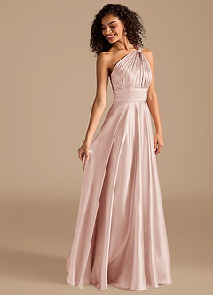Azazie Charlize Bridesmaid Dresses Blushing Pink A-Line One Shoulder Metallic Satin Dress image12