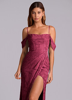 Azazie Johana Brudtärnklänningar Klänning av Sjöjungfru i Blommig Utbrändhet Off the shoulder Bourgogne Konvertibel image2