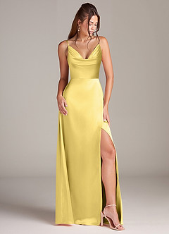 Azazie Sarella Brautjungfernkleider A-Linie mit Taschen Metallischer Satin Kleid Kanarienvogel image3