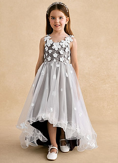 Azazie Celia Flower Girl Dresses Ganache A-Line Lace Tulle Dress image7