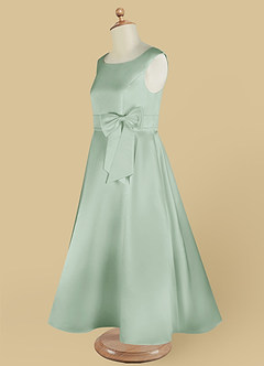 Azazie Lindy Flower Girl Dresses Agave A-Line Pleated Matte Satin Dress image15