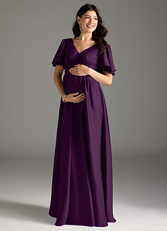 Azazie Verna Maternity Bridesmaid Dresses A-Line Ruched Stretch Satin Floor-Length Dress image3