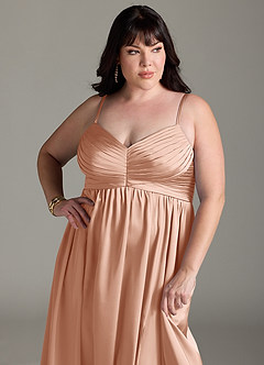 Azazie Alia Bridesmaid Dresses Rose Gold A-Line Pleated Stretch Satin Dress image14