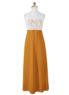 Azazie Rana Junior A-Linie Spitze Chiffon Kleid Butterscotch image5