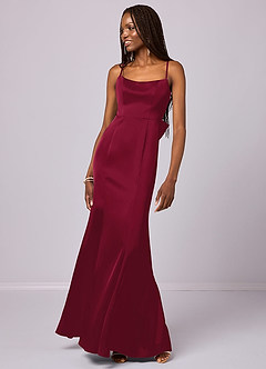Barbie ♥ Azazie Bridesmaid Dresses Burgundy Mermaid Bow Stretch Satin Dress image2