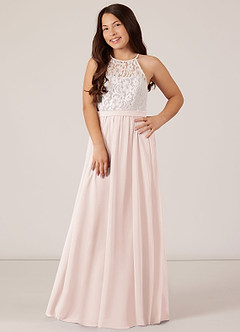 Azazie Fahari Junior A-Linie Spitze Chiffon Kleid Blassrosa image2