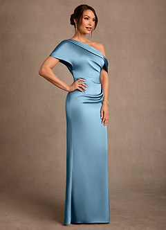 Azazie Rutha Mother of the Bride Dresses Steel Blue Sheath One Shoulder Stretch Satin Dress image3